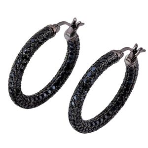 Black Pave Crystal Hoop Earrings Rhinestone Covered Blackened Metal Small Hoops